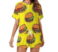 Set pigiama da donna Burger Food Camicia a maniche corte e pantaloncini 2 pezzi Loungewear indumenti da notte, Stile:, 5XL