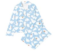 Set pigiama da donna con bottoni, per Halloween, colore: blu cielo | Costume di Halloween da donna, set pigiama a maniche lunghe con top e pantaloni, carino stampa con bottoni, per festival