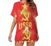 Set Pigiama da Donna con Falce e Martello della Stella Rossa dell'URSS, Camicia a Maniche Corte e Pantaloncini, Abbigliamento da Notte, Set da Salotto