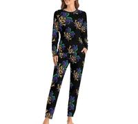 Set pigiama da donna con maschera Mardi And Gras Lounge a maniche lunghe e pantaloni, morbidi pigiameria, 2 pezzi, Stile:, 3XL