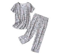Set pigiama da donna con motivo carino stampato top e pantaloni taglie forti abito a maniche corte girocollo camicie loungewear set per le donne leggero morbido comodo pigiameria due pezzi pigiama set