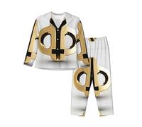 Set pigiama da donna con motivo dorato (S-XXL) | Abiti per la casa a maniche lunghe | Abiti per la casa che possono essere indossati all'aperto, nero, S