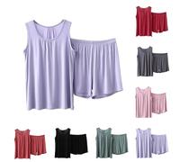 Set pigiama da donna con pantaloncini, set gilet top in cotone pigiama set plus size pantaloncini morbidi e canottiera outfit casa top e fondo canotta Pj'S Outfits camicia senza maniche corta, B, XXL