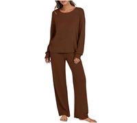 Set Pigiama da Donna con Pantaloni e Top a Maniche Lunghe e Pantaloni Lunghi Tuta di Lana da Donna Eleganti Completi Due Pezzi Maglia Larghi Complete Top a Maniche Lunghe Pantaloni a Gamba Larga