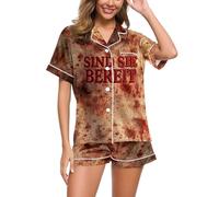 Set pigiama da donna con stampa di lettere macchiate di sangue scollo a V manica corta abbottonatura top con pantaloncini 2 pezzi abbigliamento da notte loungewear per le donne set pigiama da casa, 09