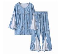 Set pigiama da donna - Confezione da 2 comode camicie da notte post-operatorie per la riabilitazione loungewear comodo pigiama con tasche girocollo top gamba dritta pantaloni casual due pezzi pigiama