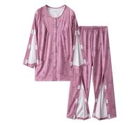 Set pigiama da donna - Confezione da 2 comode camicie da notte post-operatorie per la riabilitazione loungewear comodo pigiama con tasche girocollo top gamba dritta pantaloni casual due pezzi pigiama