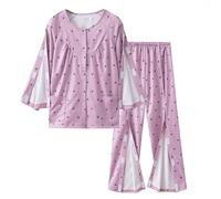 Set pigiama da donna - Confezione da 2 comode camicie da notte post-operatorie per la riabilitazione loungewear comodo pigiama con tasche girocollo top gamba dritta pantaloni casual due pezzi pigiama