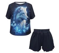 Set pigiama da donna estivo con pantaloncini e t-shirt set abbigliamento per la casa Highland Cow 3XL, Lupo rosa, S