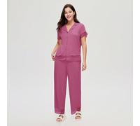 Set pigiama da donna in 100% puro cotone traspirante, rosa, con elegante bordo in pizzo, top con maniche corte e bottoni e pantaloni, abbigliamento da casa leggero e arioso L,M,S,XL,XS,XXL,XXS,XXXL,XX