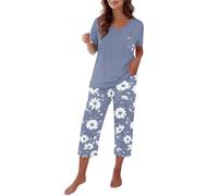 Set pigiama da donna in cotone a maniche corte con tasche | Set da salotto a due pezzi per le donne abiti comodi per il tempo libero leggeri abbigliamento per la casa moda floreale