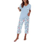 Set pigiama da donna in cotone a maniche corte con tasche | Set da salotto a due pezzi per le donne abiti comodi per il tempo libero leggeri abbigliamento per la casa moda floreale