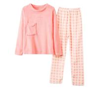 Set pigiama da donna in flanella con simpatica stampa cartoni animati, per una notte morbida, accogliente, per taglie forti, Rosa chiaro., XL