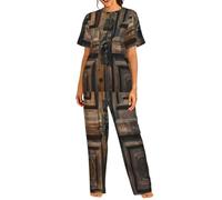 Set pigiama da donna in legno antico rustico, stampa porta, S-3xl | Pigiama Per Le Donne Girocollo Manica Corta Top E Pantaloni Lunghi Set Delle Signore Casual Pjs Loungewear Sleep Set Per Le