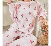 Set pigiama da donna in pile con stampa floreale, manica lunga e pantaloni lunghi, morbido e confortevole, adatto per la stagione autunnale e invernale L,M,S,XLGeometrico,PianteFlanella