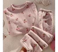 Set pigiama da donna in pile con stampa floreale, manica lunga e pantaloni lunghi, morbido e confortevole, adatto per la stagione autunnale e invernale L,M,S,XLPianteFlanella