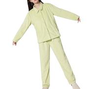Set pigiama da donna in pile di flanella a maniche lunghe con cerniera top e pantaloni soffici morbidi e caldi in pile corallo, set da notte da donna morbido e accogliente abbigliamento da casa, GN3