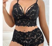 Set pigiama da donna in pizzo trasparente, due pezzi | Design in pizzo trasparente, sexy con lacci anteriori, set di due pezzi, gilet e mutandine, colore puro alla moda (nero M)