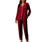 Set pigiama da donna in raso con colletto a risvolto | Pigiama lungo da donna, 2 pezzi, morbido e largo, per la casa, leggero, per l'autunno, 2 pezzi