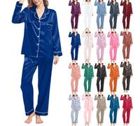 Set pigiama da donna in raso, pigiama con bottoni per le donne lungo e morbido pigiama set loungewear comodo pigiameria a maniche lunghe button down pigiami in seta tinta unita set per primavera