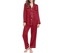 Set pigiama da donna in raso setoso camicia a maniche corte con pantaloni lunghi pigiama set morbido pigiama loungewear da donna seta come pigiama due indumenti da notte Set da notte, C, 3XL