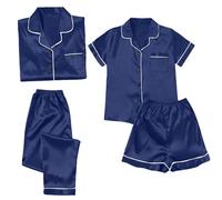 Set pigiama da donna in satin a maniche corte, 4 pezzi, set biancheria da notte per ragazze, set da 4 pezzi, pigiama estivo, set camicia e pantaloncini, set pigiama a maniche lunghe, taglie grandi