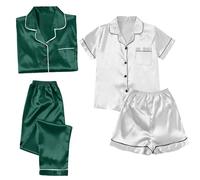 Set pigiama da donna in satin a maniche corte, 4 pezzi, set biancheria da notte per ragazze, set da 4 pezzi, pigiama estivo, set camicia e pantaloncini, set pigiama a maniche lunghe, taglie grandi