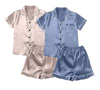 Set pigiama da donna in satin a maniche corte, 4 pezzi, set biancheria da notte per ragazze, set da 4 pezzi, pigiama estivo, set camicia e pantaloncini, set pigiama a maniche lunghe, taglie grandi