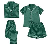 Set pigiama da donna in satin a maniche corte, 4 pezzi, set biancheria da notte per ragazze, set da 4 pezzi, pigiama estivo, set camicia e pantaloncini, set pigiama a maniche lunghe, taglie grandi