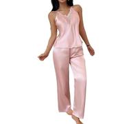Set pigiama da donna, morbida canotta estiva in pizzo satinato con stampa leopardata e pantaloni lunghi, comodo abbigliamento per la casa e indumenti da notte