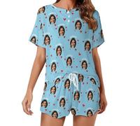 Set Pigiama da donna Personalizzato con Foto del viso, Pigiama con Foto Personalizzata per Donna, Set di Biancheria da notte a Maniche corte Personalizzato, Regalo di Natale e Compleanno per Donna