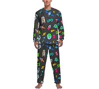 Set pigiama da uomo con pianeti spaziali e UFO alieni, a maniche lunghe, con top e pantaloni