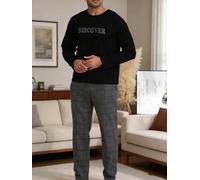 Set pigiama da uomo grigio chiaro, pigiama a maniche lunghe con pantaloni scozzesi