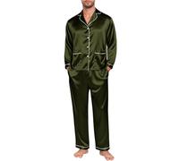 Set pigiama da uomo in seta satinata, a maniche lunghe, con bottoni, con pantaloni lunghi, set di pigiami in seta leggero e morbido, due pezzi, per il tempo libero, larghi, per il sonno, pigiami