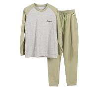 Set Pigiama da Uomo - Pigiami Uomo Pantaloni da Uomo a Maniche Lunghe Primaverili e Autunnali Pigiama a Blocchi di Colore Sottili e fragili indossabili Anche Fuori casa (Green XXL)