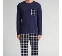 Set pigiama da uomo primavera/autunno, top a maniche lunghe con scollo rotondo e stampa a quadri colorblock e pantaloni lunghi, abbigliamento casual comodo e pigro L,M,XL,XXLquadriTessuto in maglia