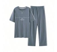 Set pigiama da uomo semplice e alla moda con top a maniche corte e pantaloni, motivo a lettere, confortevole, traspirante e delicato sulla pelle, set da casa 2 pezzi L,M,S,XL,XXLTessuto in maglia