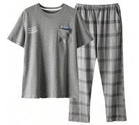 Set pigiama da uomo semplice e alla moda con top a maniche corte e pantaloni, motivo a lettere, morbido sulla pelle, confortevole e traspirante, set da casa 2 pezzi L,M,S,XL,XXLTessuto in maglia