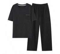 Set pigiama da uomo semplice e alla moda con top a maniche corte e pantaloni, motivo a lettere, morbido sulla pelle, confortevole e traspirante, set da casa 2 pezzi L,M,S,XL,XXLTessuto in maglia