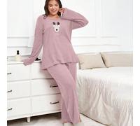 Set pigiama di 2 pezzi in 100% cotone, taglia grande, con dettagli di ricamo di animali 0XL,1XL,2XLAnimale,RitrattoTessuto in maglia