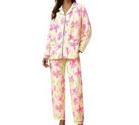 Set Pigiama Donna Cotone Due Pezzi Elegante Pantalone A Gamba Larga E Camicia Con Bottoni Scollo V Aperto Davanti Pigiama Invernale A Maniche Lunghe Con Stampa Di Acquerello Abbigliamento Per Casa