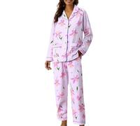 Set Pigiama Donna Cotone Due Pezzi Elegante Pantalone A Gamba Larga E Camicia Con Bottoni Scollo V Aperto Davanti Pigiama Invernale A Maniche Lunghe Con Stampa Di Acquerello Abbigliamento Per Casa