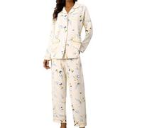 Set Pigiama Donna Cotone Due Pezzi Elegante Pantalone A Gamba Larga E Camicia Scollo V Aperto Davanti Con Bottoni Pigiama Con Stampa Invernale A Maniche Lunghe Di Acquerello Abbigliamento Per Casa