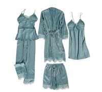 Set Pigiama Donna in con Pizzo e Floreale per Una Notte di Lusso e Comfort (Light Blue, XXL)