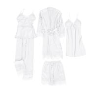 Set Pigiama Donna in con Pizzo e Floreale per Una Notte di Lusso e Comfort (White, XXL)