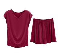 Set pigiama estivo da donna in cotone morbido e comodo, con maglietta a maniche corte e pantaloni, set da donna, tuta da viaggio, abbigliamento da viaggio, spiaggia, ord, estate, pantaloni da bagno