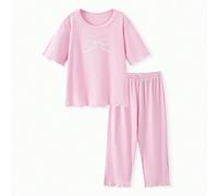 Set pigiama estivo per bambine, pelle amichevole, nuovo, morbido, elastico, dolce e traspirante, completo per la casa 7Y,8Y,10Y,5Y,18-24M,3-4Y,12Y,13YColore unicoTessuto in maglia