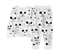 Set pigiama Halloween 2025 per ragazzi a maniche lunghe, pigiameria con stampa fai da te, abbigliamento comodo per bambini da 2 a 10 anni asciugamano da bagno per bambini con, bianco, 3-4 Anni