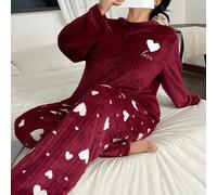 Set pigiama in flanella con motivo a cuori, maniche lunghe e pantaloni, morbido e soffice, abbigliamento invernale per taglie forti 1XL,2XL,3XL,4XLGeometricoFlanella