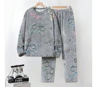 Set pigiama in pile con grafica di videogiochi che brillano al buio per ragazzi pre-adolescenti, con top a maniche lunghe e pantaloni, comodo per uso quotidiano 8Y,9Y,10Y,11Y,12YFumettoTessuto